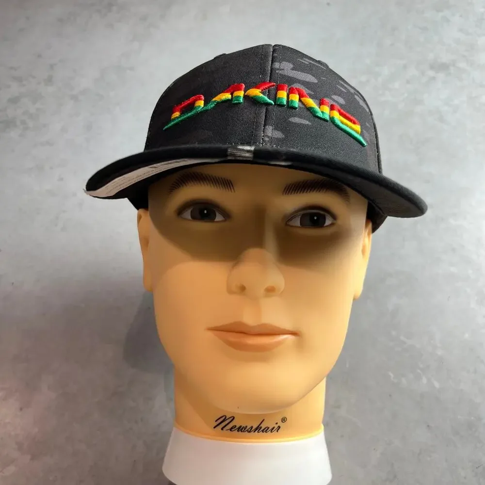 Dakine Mens Black Snapback Hat Rasta Embroidered Logo Mid Crown Cap NWT